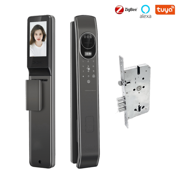 索靴6085榫眼豪华哑光黑色自动9种语言图雅3d人脸识别智能门锁